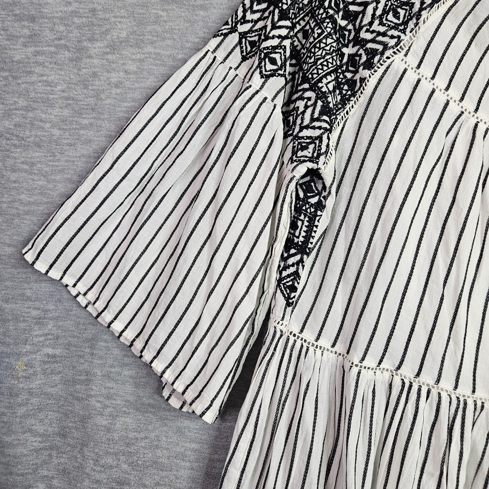 Free People Lola Black White Stripes Boho Dress Sz S Embroidered Bell Sleeve NEW - Picture 6 of 14